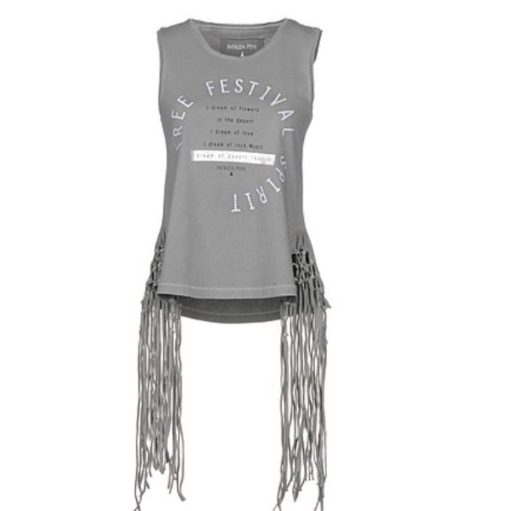 Patrizia Pepe Gray Top with Fringes, XS